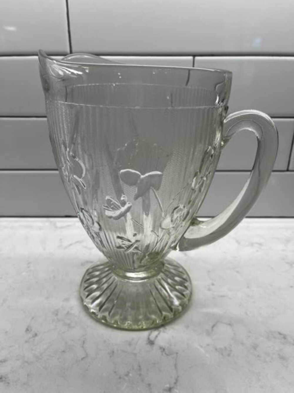 Vintage Jeannette Anchor Hocking Clear Iris and Herringbone Pitcher